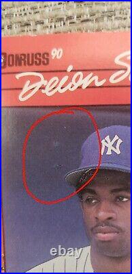 1990 Donruss Rookie Card RC Deion Sanders BLUE/PINK INK BLOTCH ERROR + NO PERIOD