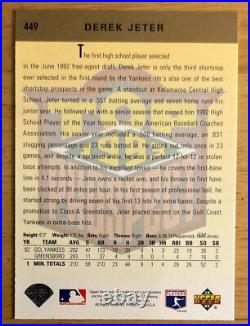 1993 Upper Deck Derek Jeter Baseball Rookie Card (RC) #449 Yankees HOF VGEX
