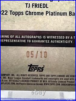 2022 Topps Chrome Platinum TJ Friedl RC Autograph Black 5/10 CPA-TF