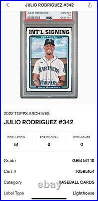 Julio Rodriguez Rookie Signing Non Auto Rc Mariners ROY PSA 10