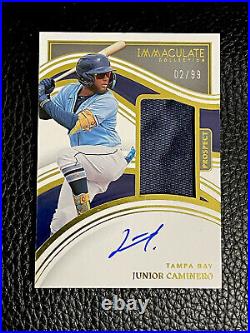 Junior Caminero 2023 Panini Immaculate Prospect Auto Patch 02/99 #50 Rays