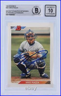 Mike Piazza Dodgers Signed 1992 Bowman Series 1 BAS 10 Rookie Card