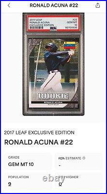 Ronald Acuna Jr GEM MINT RC 2017 LEAF EXCLUSIVE ROOKIE CARD MVP PSA 10 LOW POP